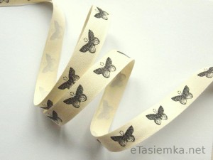 Tasiemka bawełniana - czarne motylki (15 mm)
