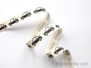 Tasiemka bawełniana - czarne samochodziki (15 mm)