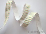 Tasiemka bawełniana - kropeczki zielono-pomarańczowe (15 mm)