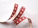 Tasiemka bawełniana - serduszka na czerwieni (15 mm)