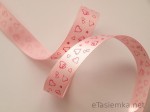 Tasiemka rypsowa - małe serduszka na różu (15 mm)