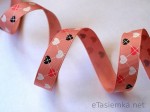 Tasiemka rypsowa - serduszka na brudnym różu (16 mm)