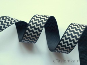 Tasiemka rypsowa - zygzak na czerni (25 mm)
