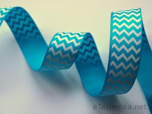 Tasiemka rypsowa - zygzak na turkusie (25 mm)