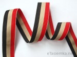 Taśma rypsowa lampasowa - czarno-beżowo-czerwona (23 mm)