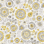 Tkanina bawełniana dekoracyjna - motywy Suzani żółto-szare