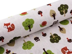 Tkanina dekoracyjna imitacja lnu - leśne zwierzątka